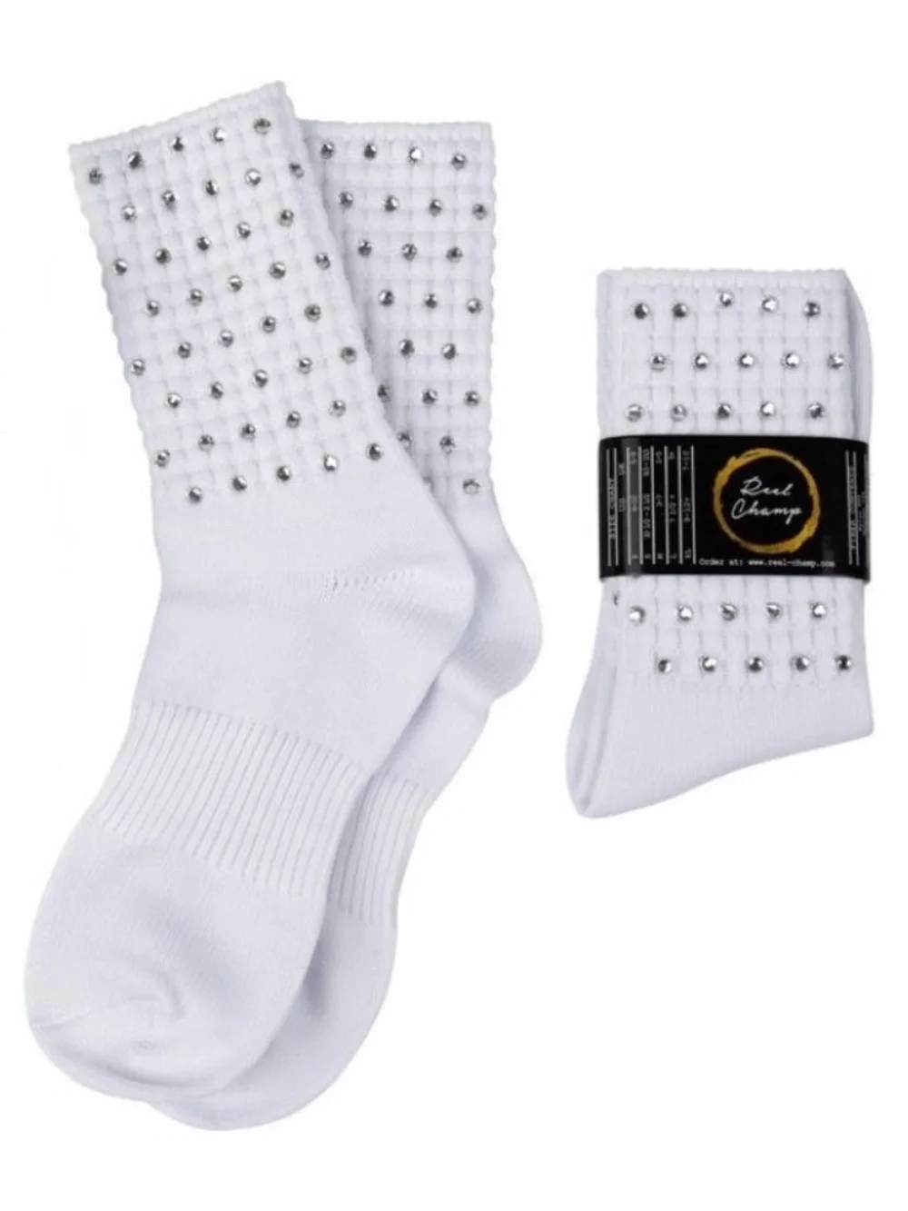 Reel Champ Clear Crystal Ankle Length Irish Dance Poodle Socks - Large